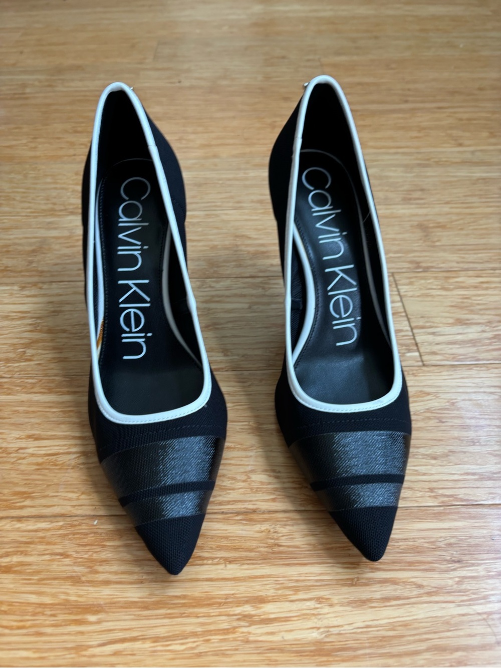 Calvin Klein Black Pointed Toe Pumps with White Trim